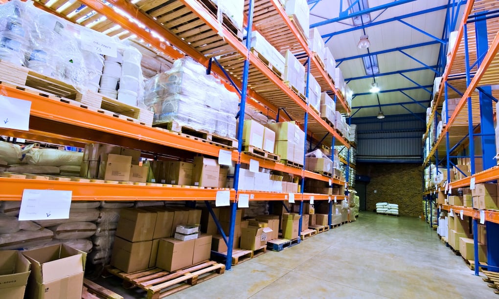 warehouse organized and stacked with inventory